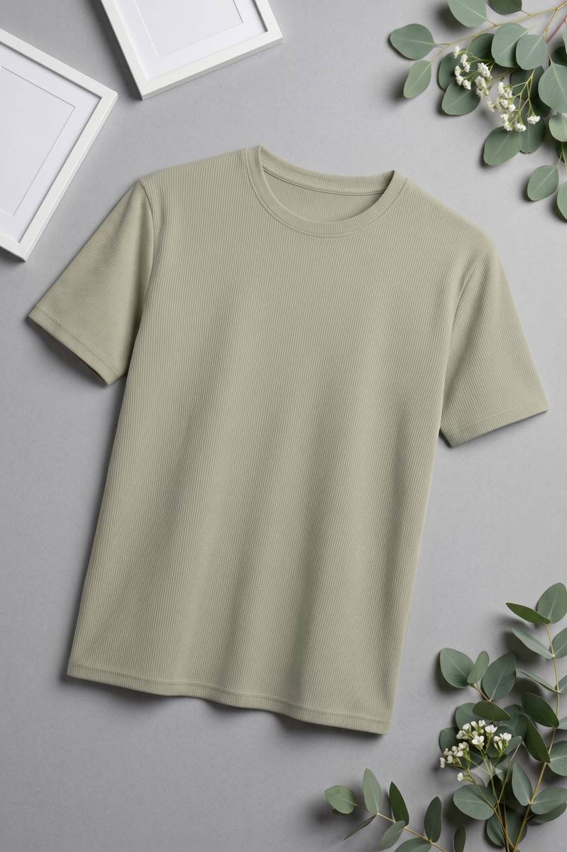 Self Design Men Round Neck Light Green, Grey T-Shirt — photo 4