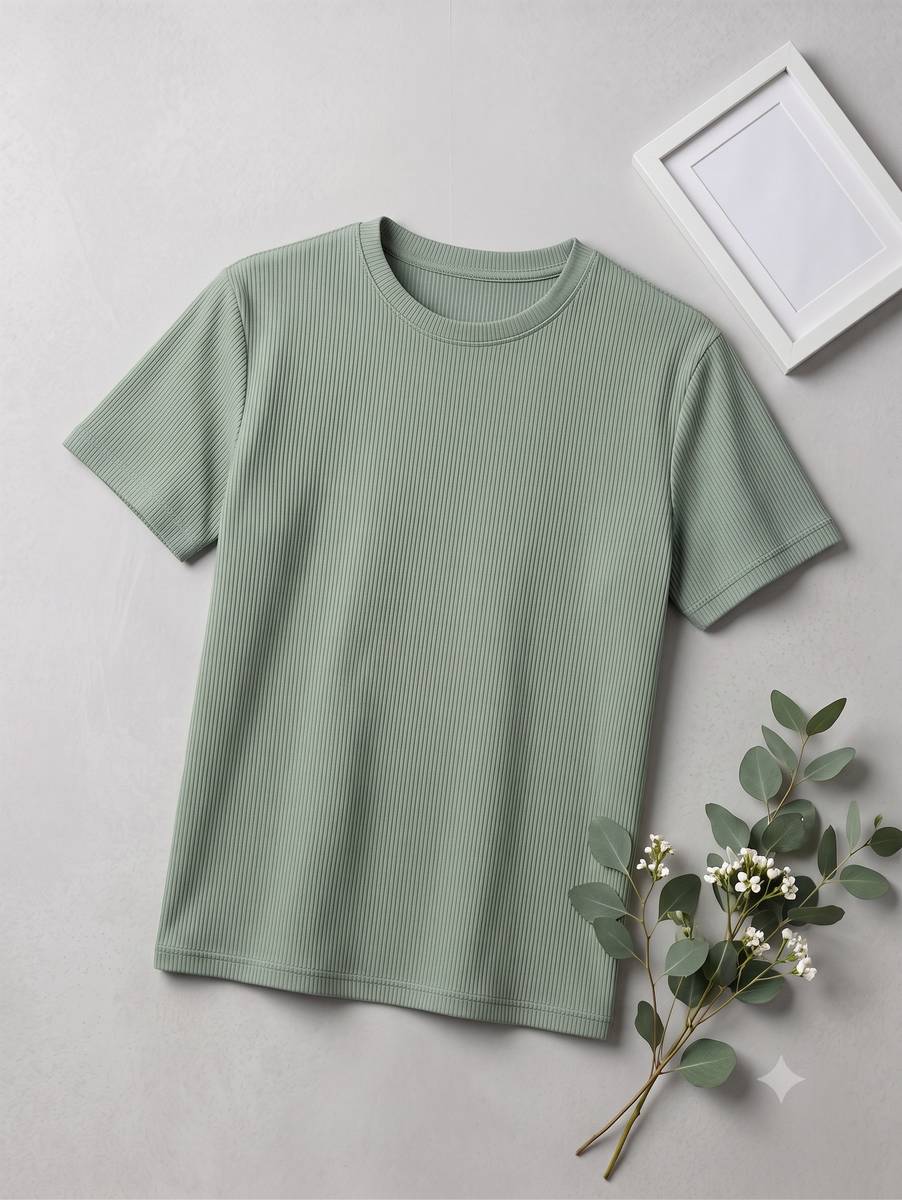 Self Design Men Round Neck Light Green, Grey T-Shirt — photo 2