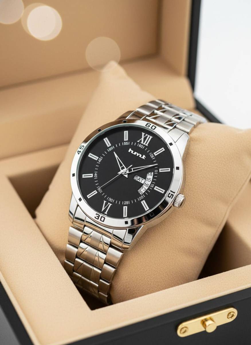 HMT DLB Exclusive Premium Plated Dial Chain Day & Date Functioning Analog Watch - For Men