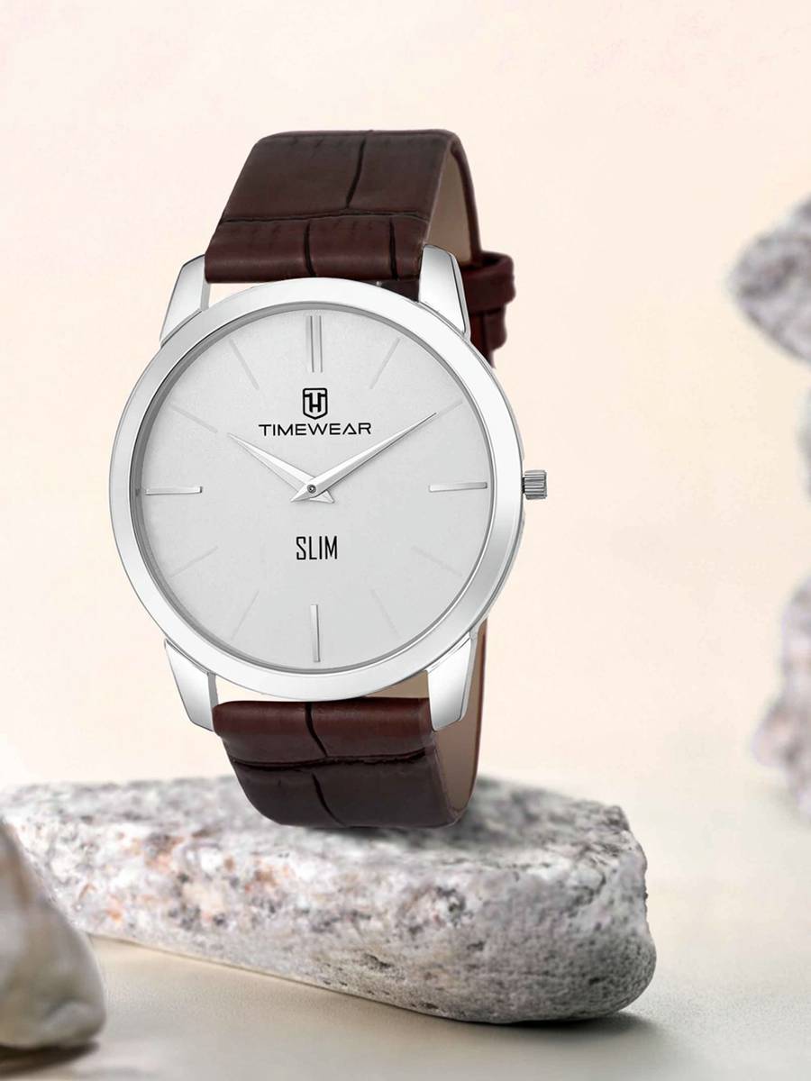 TIMEWEAR 192WDTG TIMEWEAR Slim Series Two Hands Brown Leather Strap Analog Watch - For Men