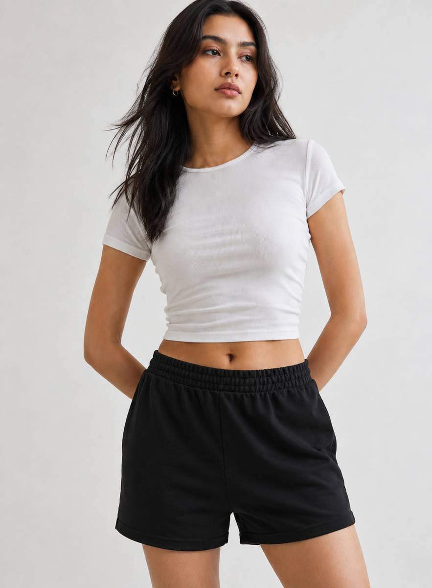 KVVMNATION Self Design Women Black Casual Shorts