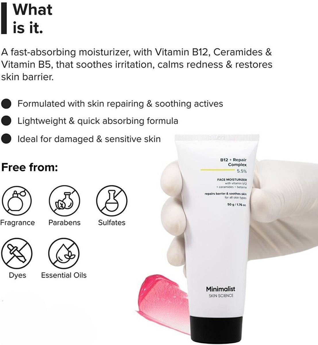 Minimalist Vitamin B12 + Repair Complex 5.5% Face Moisturizer for Men & Women — photo 2