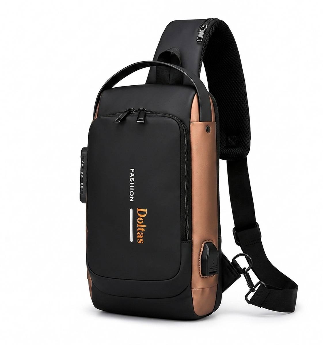 DOLTAS Black, Brown Sling Bag with USB Port, Anti-Theft Crossbody Shoulder Bag