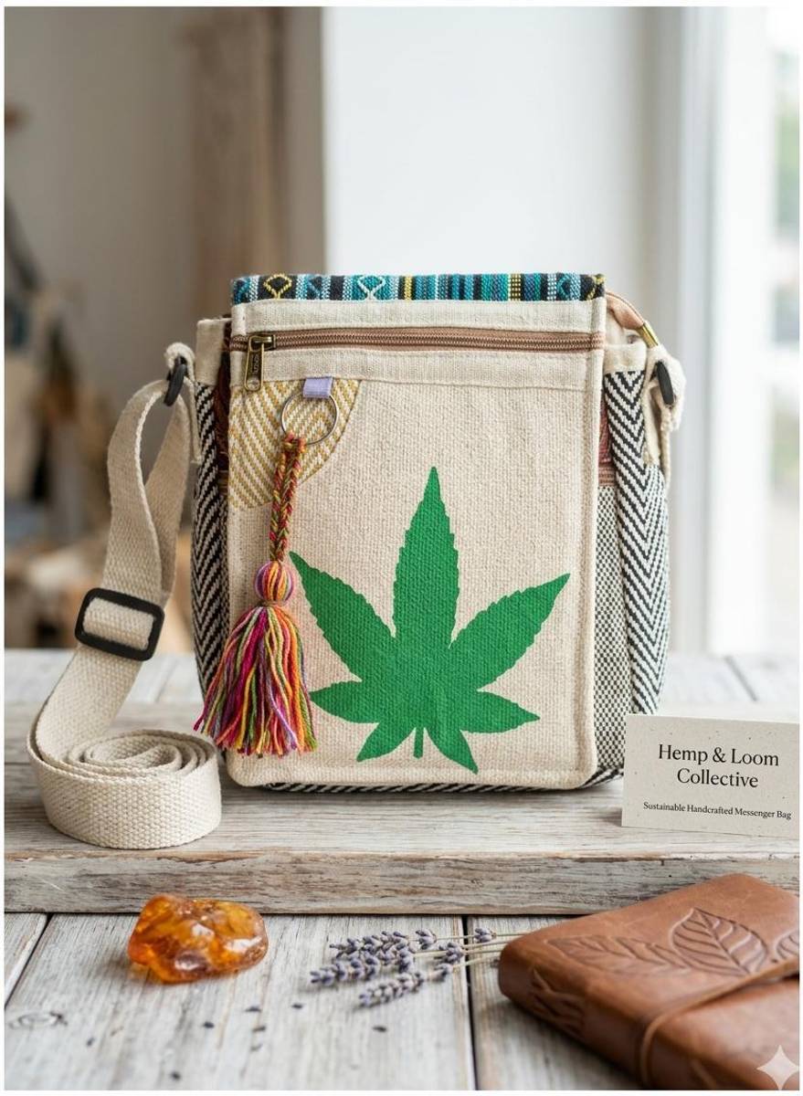 Blooming Enterprises Beige Sling Bag Handmade Hemp Crossbody Sling Bag for Men & Women Bag, Adjustable Shoulder Strap