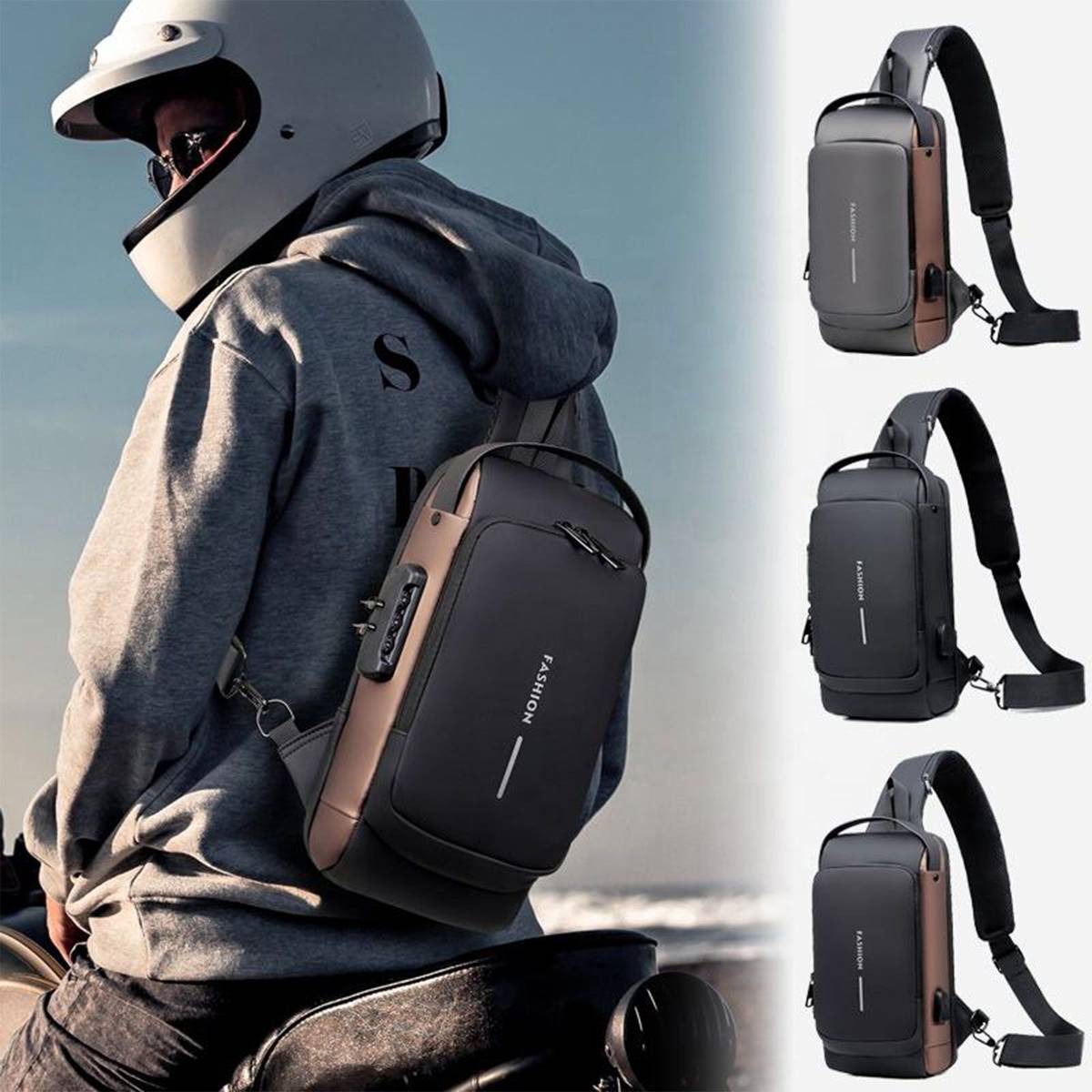 Modinity Black Shoulder Bag Sling Bag for Men |Anti-theft Crossbody Bag USB PU Shoulder Bag — photo 2
