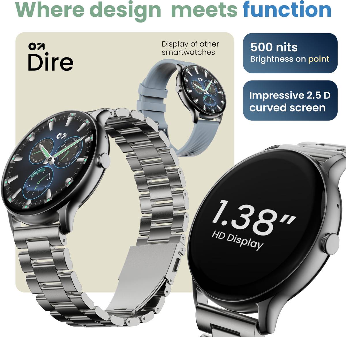 GOBOULT Dire 1.38'' 2.5D HD Display, 500Nits Brightness, 250+ Watch Faces Smartwatch — photo 4
