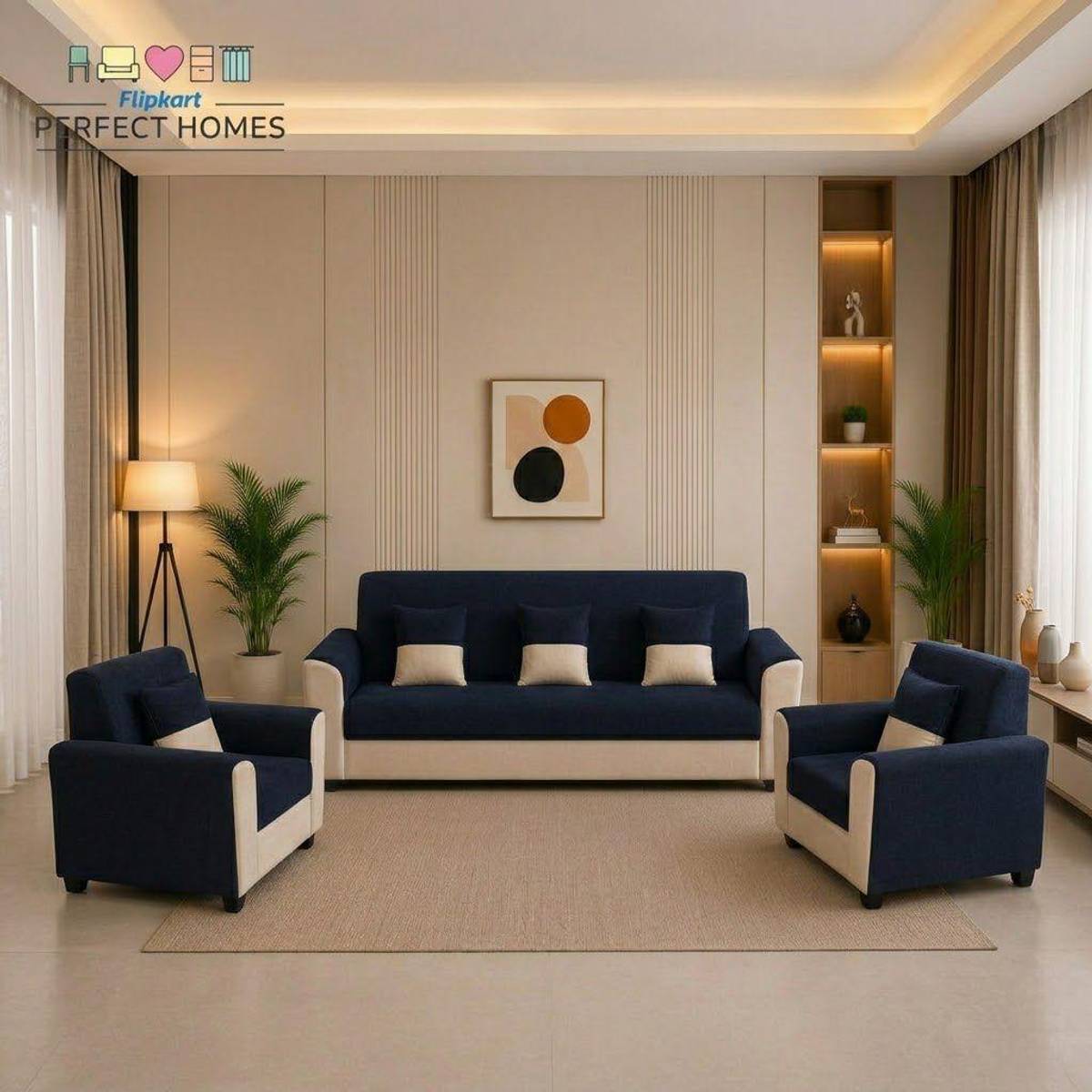 Flipkart Perfect Homes Century Velvet Fabric 3 + 1 + 1 Sofa Set