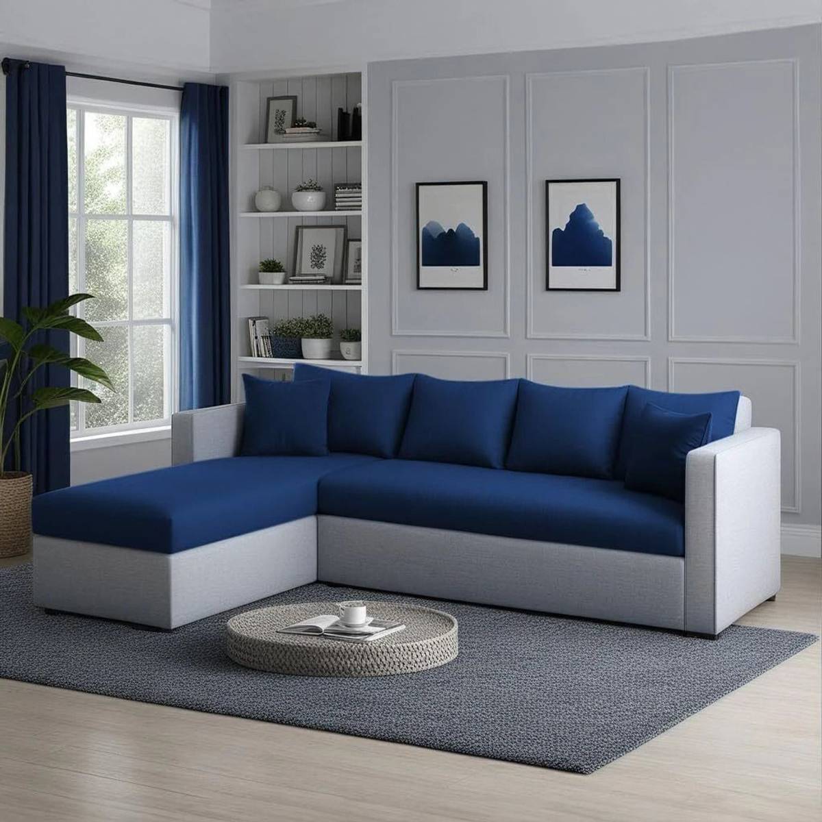 LIVEWELL Premium Quality Velvet LHS Velvet Fabric 3 + 2 + 1 Sofa Set