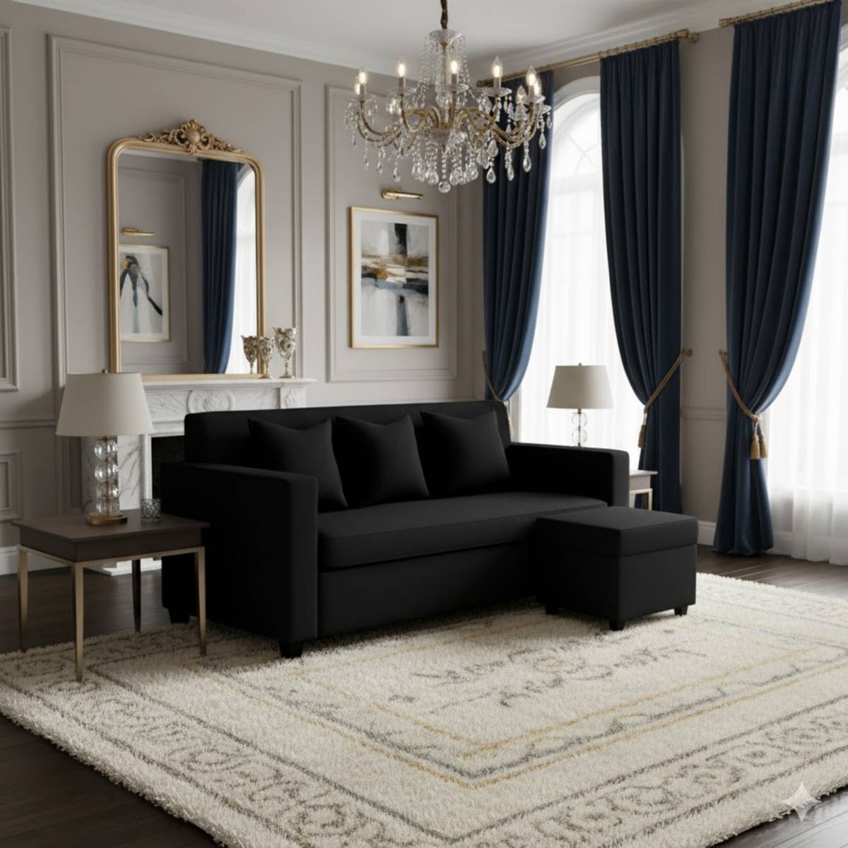 WAKESURE Premium Quality 3 Seater With Ottoman Jute Fabric 3 + 1 Sofa Set
