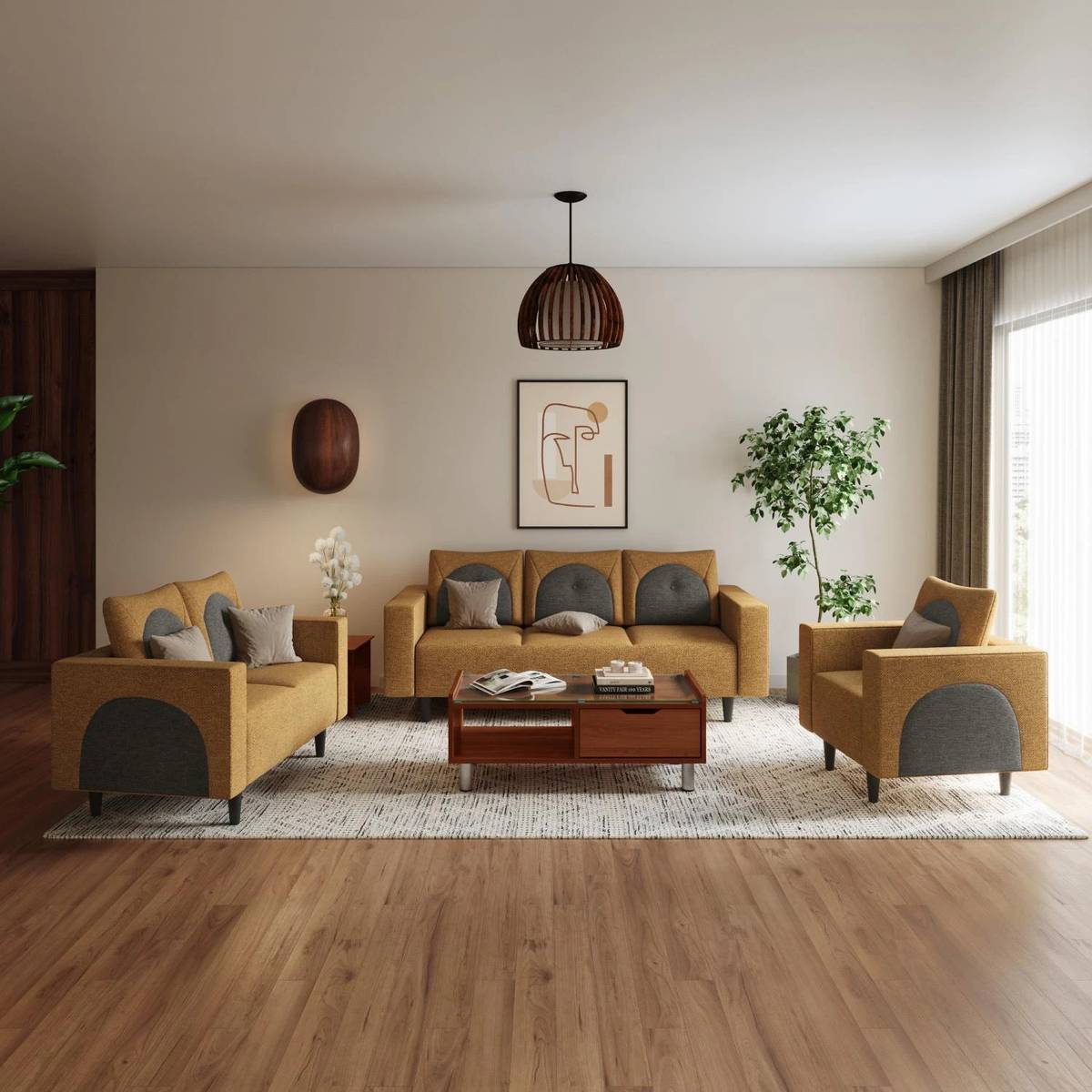 Interio by Godrej Cresco Premium Quality Fabric 3 + 2 + 1 Sofa Set