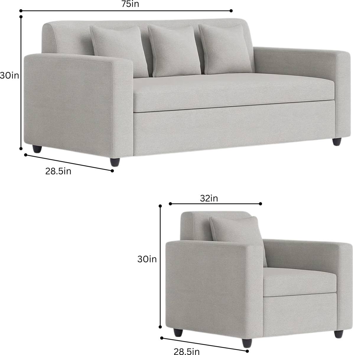 WAKESURE Premium Quality (3 Seater + 1 Seater ) With Ottoman Jute Fabric 3 + 1 + 1 Sofa Set — photo 3