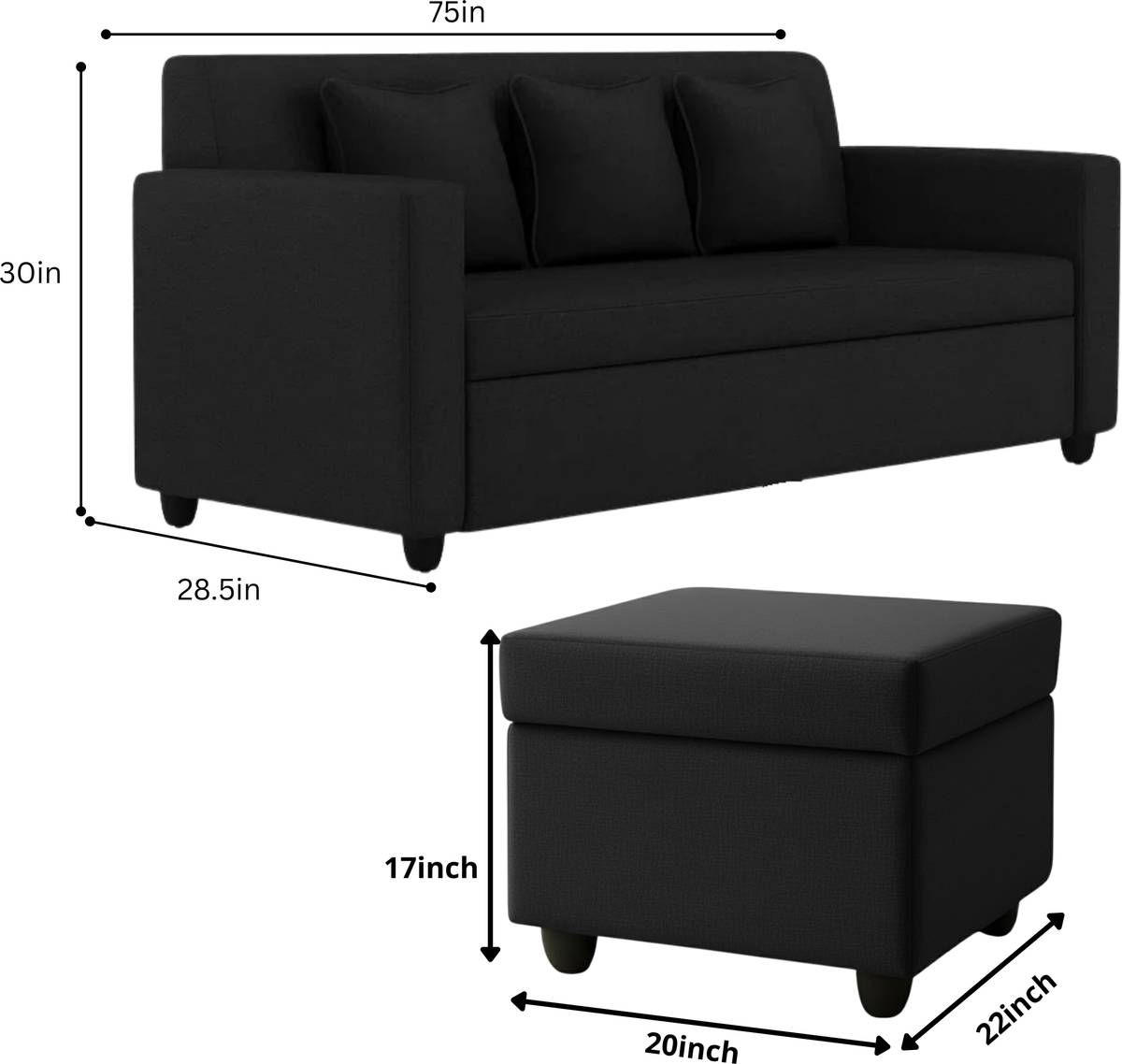 WAKESURE Premium Quality 3 Seater With Ottoman Jute Fabric 3 + 1 Sofa Set — photo 3