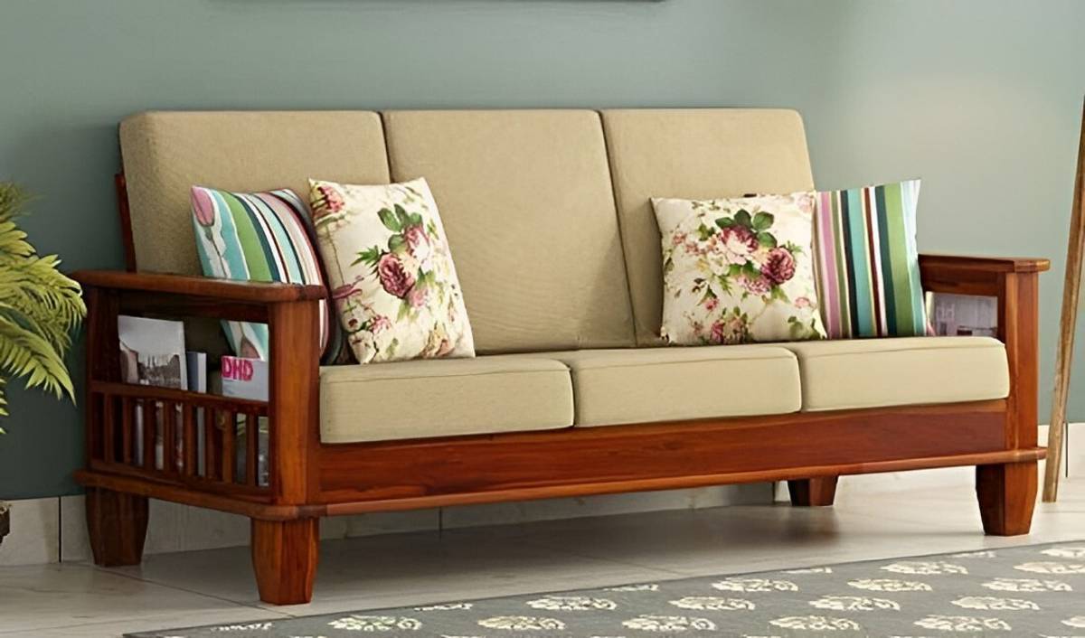 Vinod Furniture Solid Sheesham Wood For Living Room , Hotel . Fabric 3 + 1 + 1 Sofa Set — photo 2