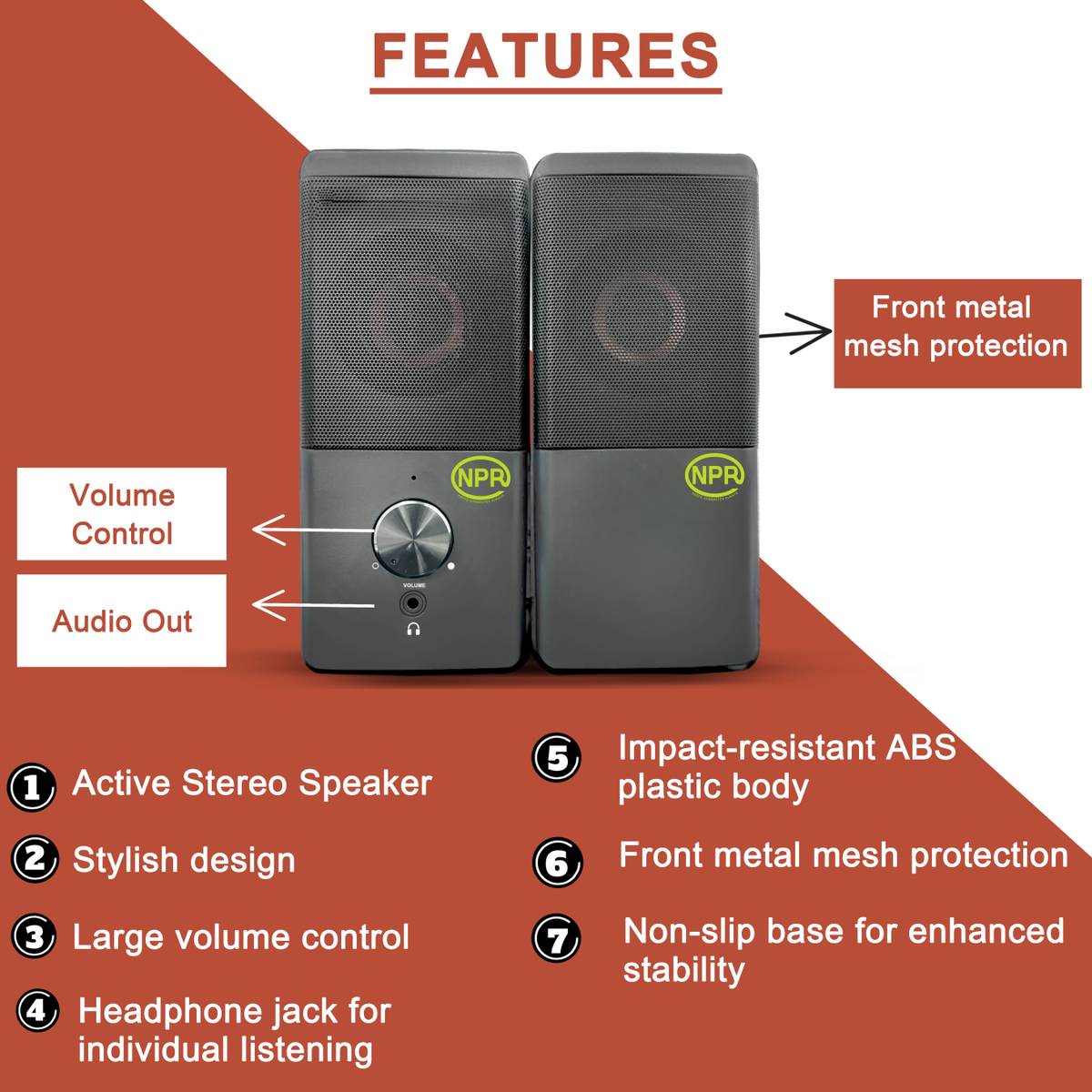 NPR 2.0 Multimedia PC Speakers, USB Powered with 3.5mm Audio & Headphone Jack 6 W Laptop/Desktop Speaker — photo 3