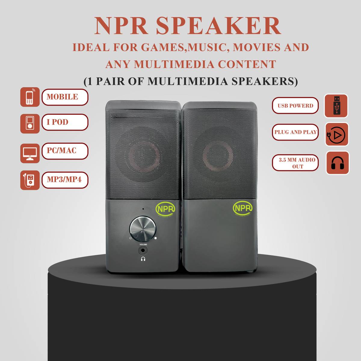 NPR 2.0 Multimedia PC Speakers, USB Powered with 3.5mm Audio & Headphone Jack 6 W Laptop/Desktop Speaker — photo 4