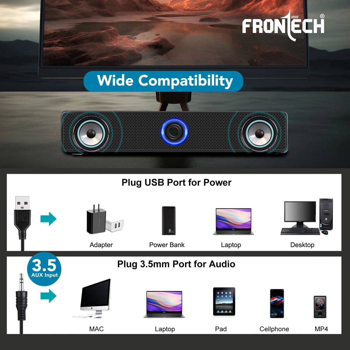 Frontech 1.0 USB with AUX | LED Lights| Volume Control | PC, Mobile SPK-0008 10 W Laptop/Desktop Speaker — photo 5