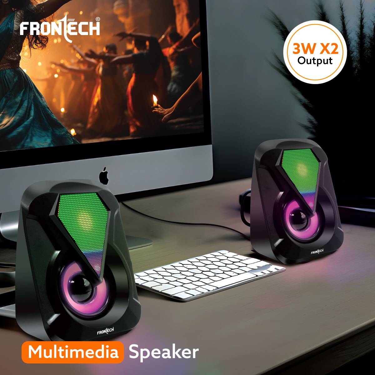 Frontech SPK-0004, 2.0 USB Speakers with AUX | 2 x 3W Drivers | RGB Lights 6 W Laptop/Desktop Speaker — photo 2