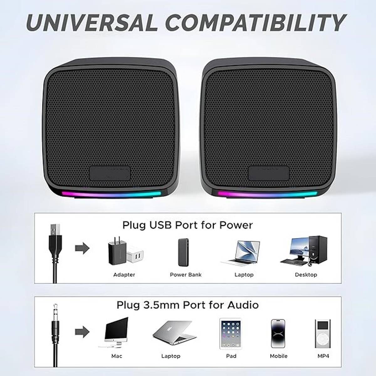 Stereo Sound with Multicolor LED Lights | 11VP 5 W Bluetooth Laptop/Desktop Speaker — photo 4