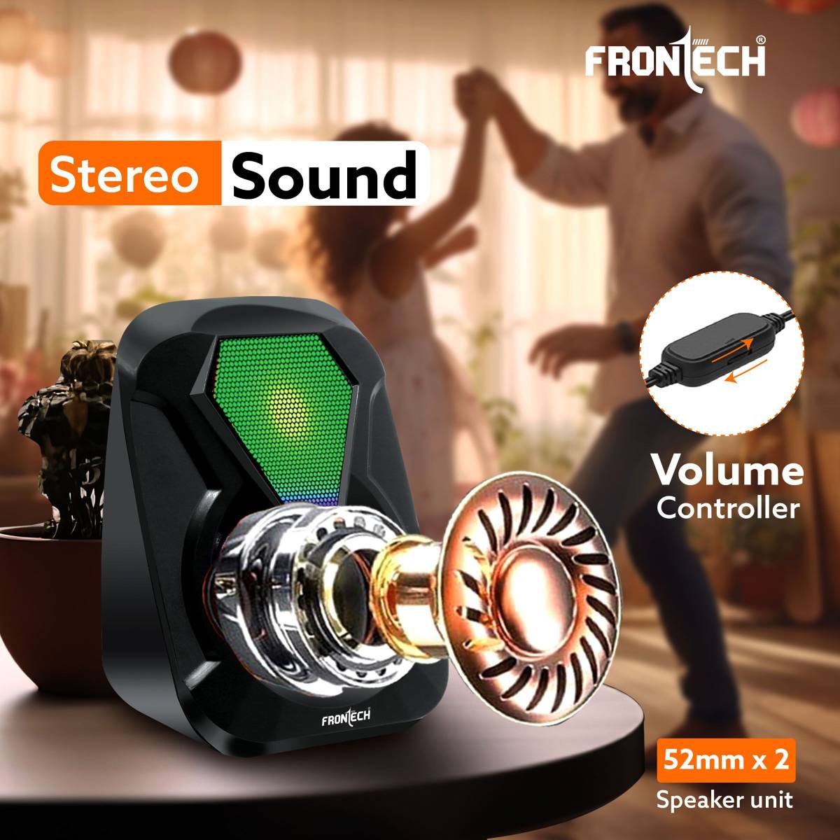 Frontech SPK-0004, 2.0 USB Speakers with AUX | 2 x 3W Drivers | RGB Lights 6 W Laptop/Desktop Speaker — photo 5