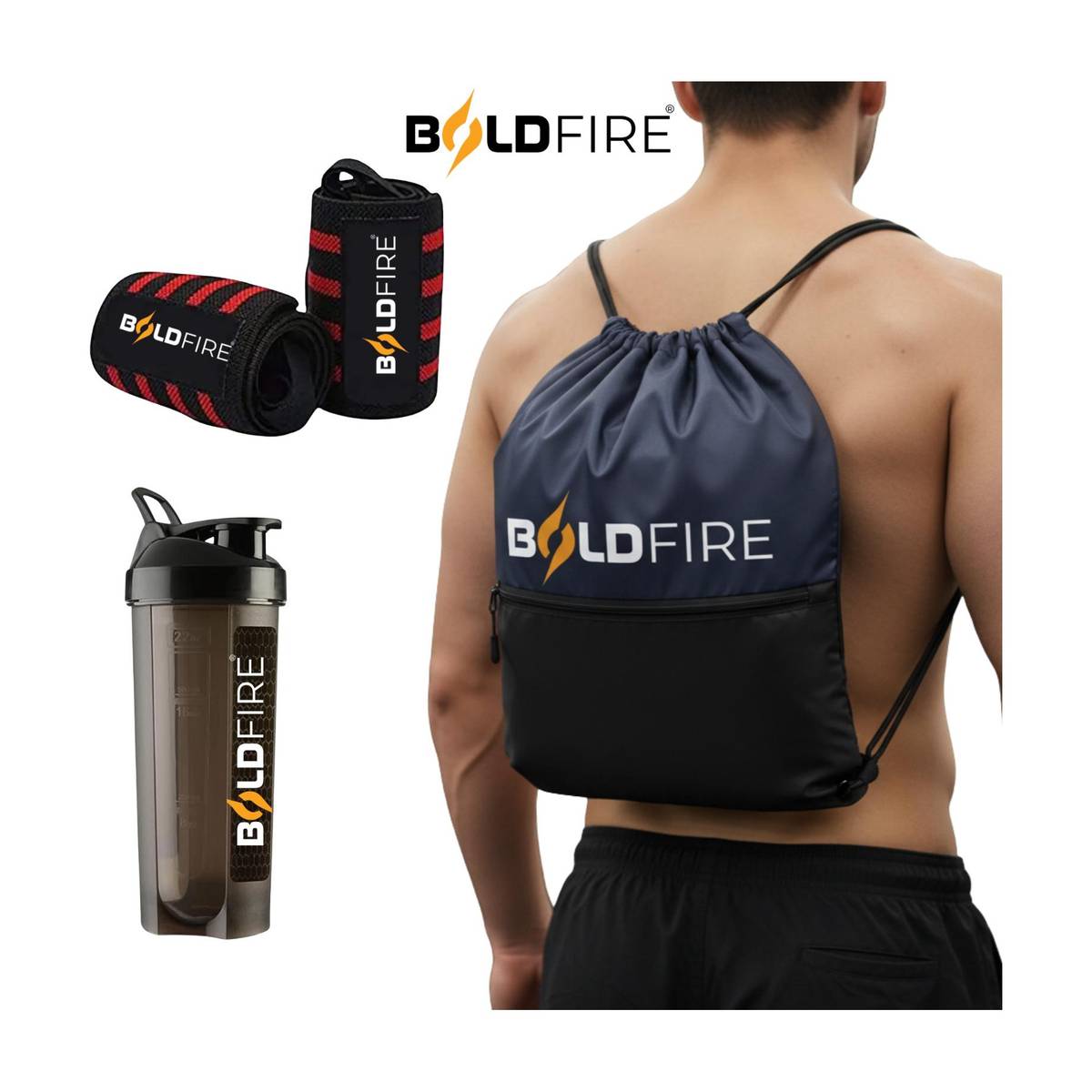 Drawstring Gym Sports Bag with 700 ml Protein Shaker Bottle & Wrist Support