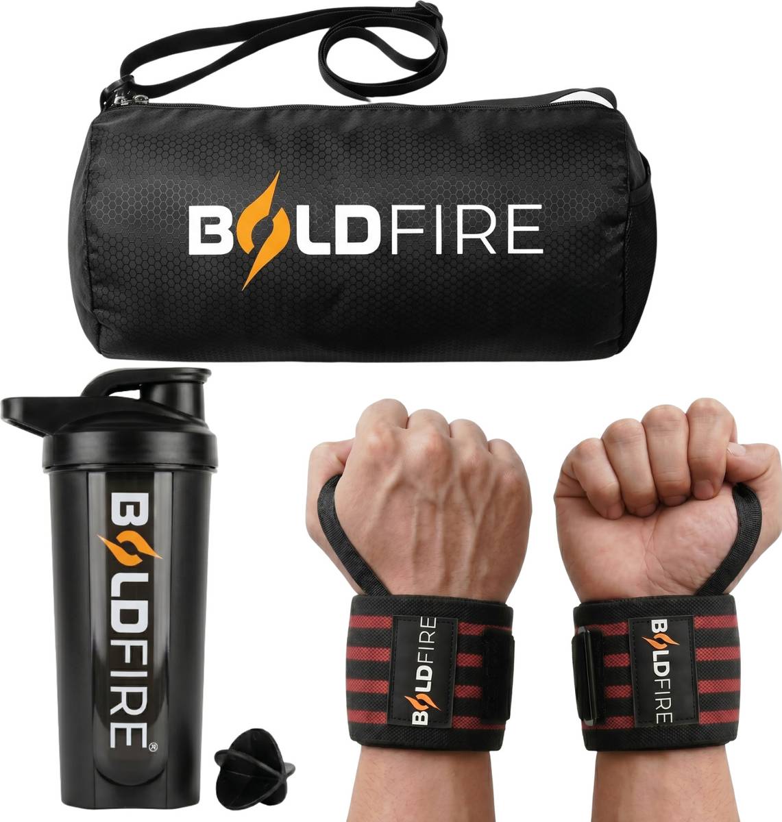 BoldFire Fitness ComboWrist Band With Gym Bag & 700ML Gym Shaker with Whisk Ball(PACKOF3)