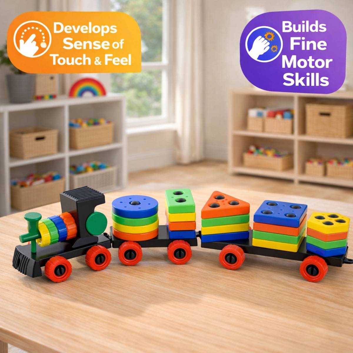 Meetul Enterprise Geometric Train Shape Sorting Stacking Toy for Kids Learning Puzzle — photo 2