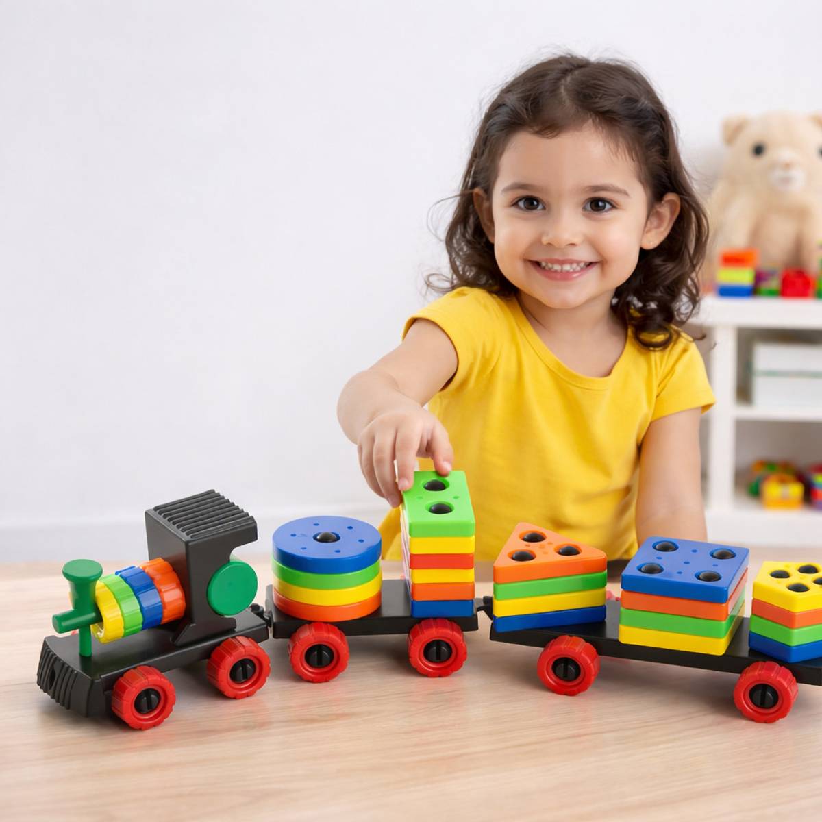 Meetul Enterprise Geometric Train Shape Sorting Stacking Toy for Kids Learning Puzzle
