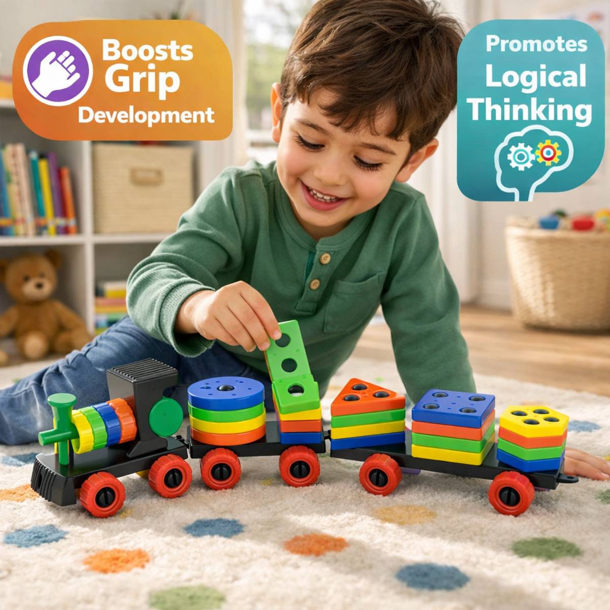 Meetul Enterprise Geometric Train Shape Sorting Stacking Toy for Kids Learning Puzzle — photo 3