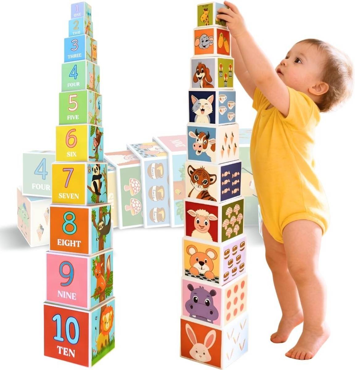 PepPlay Stacking Nesting Cubes for Toddlers 1-3 Years 10 Learning Blocks Toy