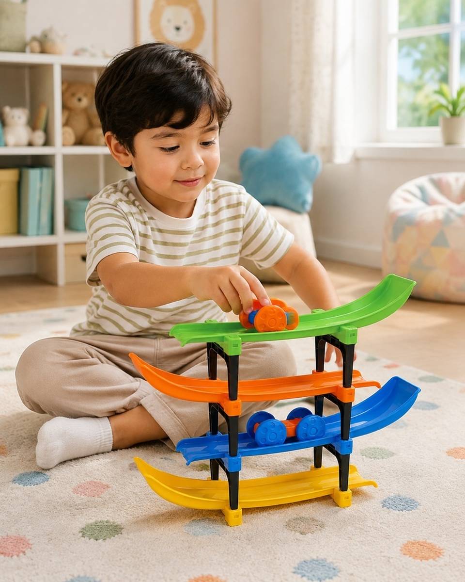 Multicolor 4-Level Car Ramp Racer Toy with 2 Mini Cars for Kids Indoor Play — photo 2