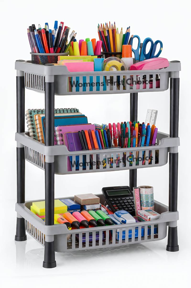 Polypropylene 3-Layer Kitchen Trolley Stand/Multipurpose Rack for Kitchen Storage Vegetable Storage Basket