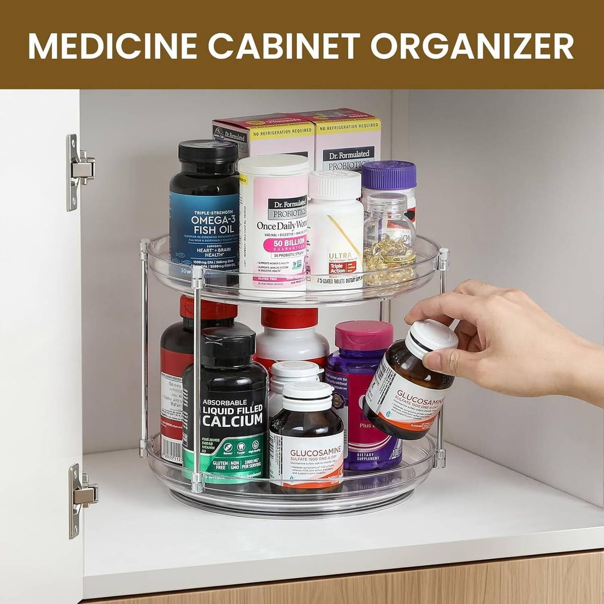 Xpandio Plate Kitchen Rack Plastic 2 Tier Lazy Susan Turntable Organizer 9.25'' Rotating Spice Rack Organization — photo 4