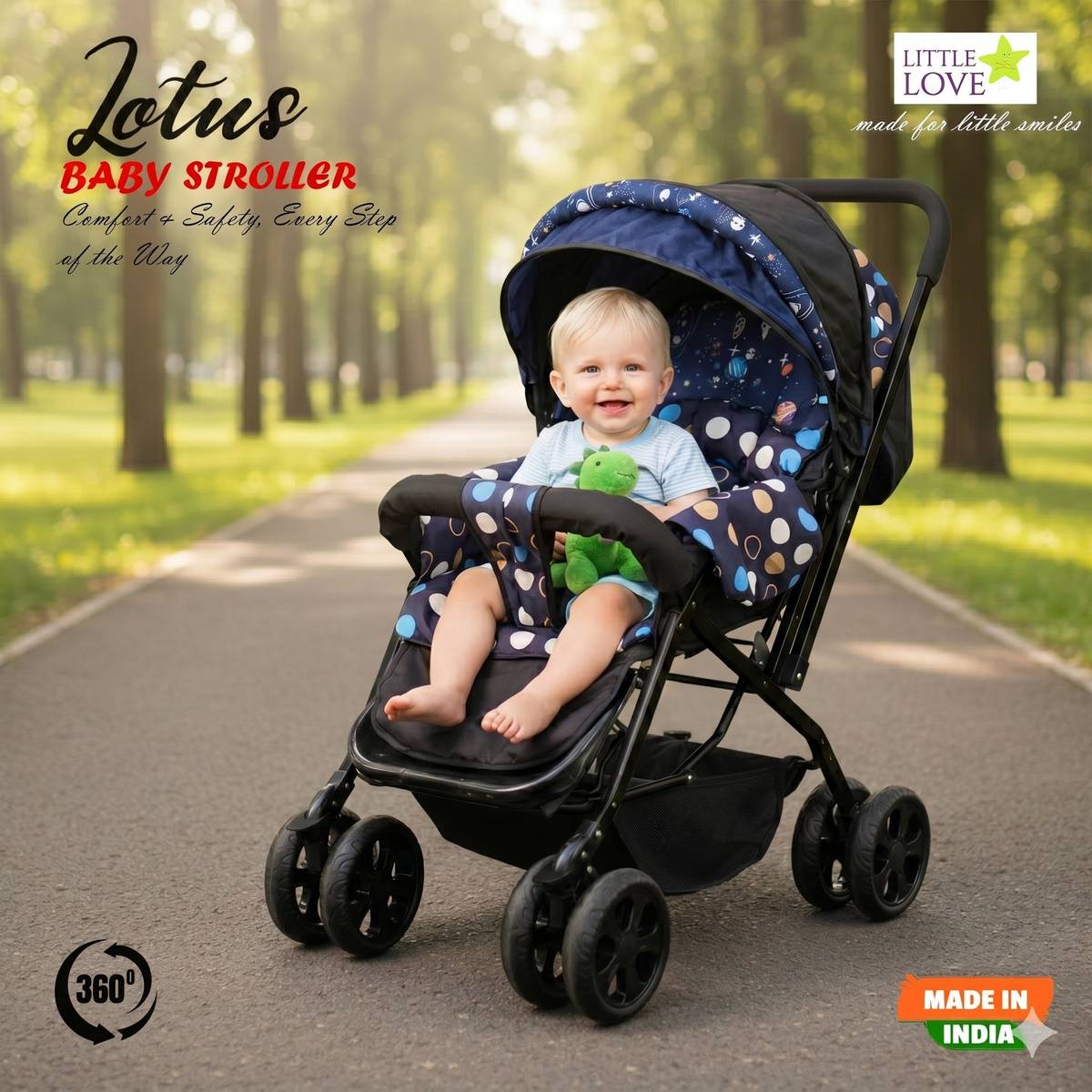 Little Love Lotus Baby Stroller and Pram with Swivel Wheels Storage Basket Jogging Stroller