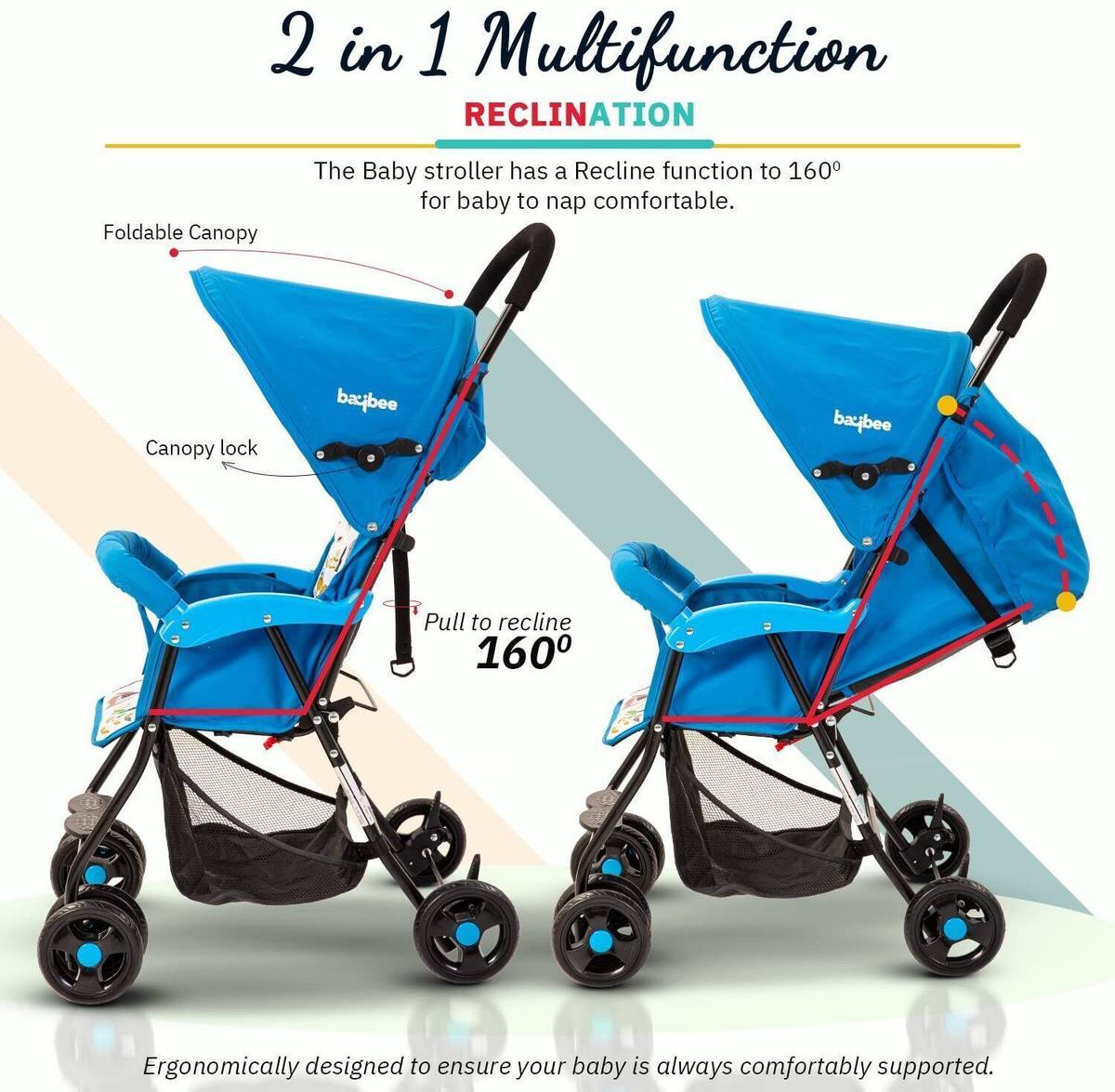 baybee Canopy Baby Stroller/Pram for kids 5 Point Safety harness with 2Recline Position Stroller — photo 2