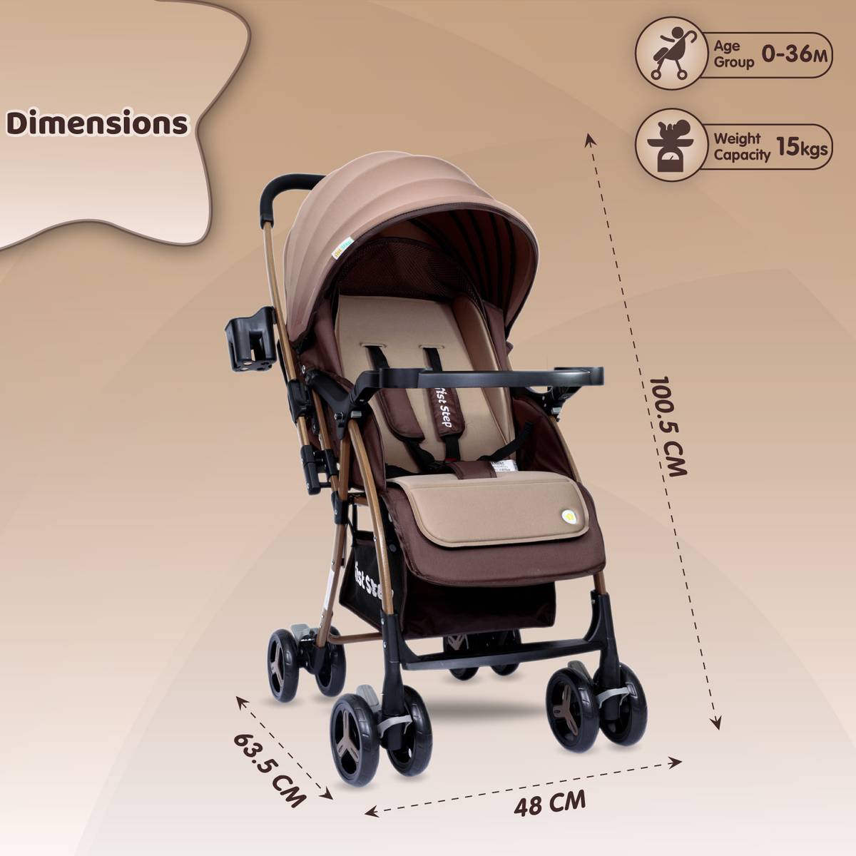 Step Caramel Baby With 5 Point Safety Harness And Reversible Handlebar Stroller — photo 4