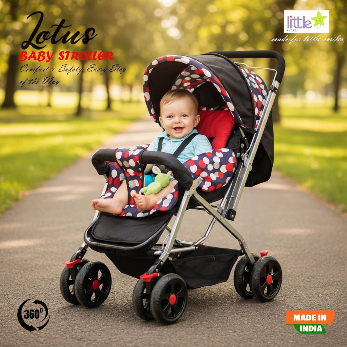 LITTLE RIDES Explorer Baby Stroller New Born/Kids, with Safety Belt, 360 Swivel Wheel Stroller