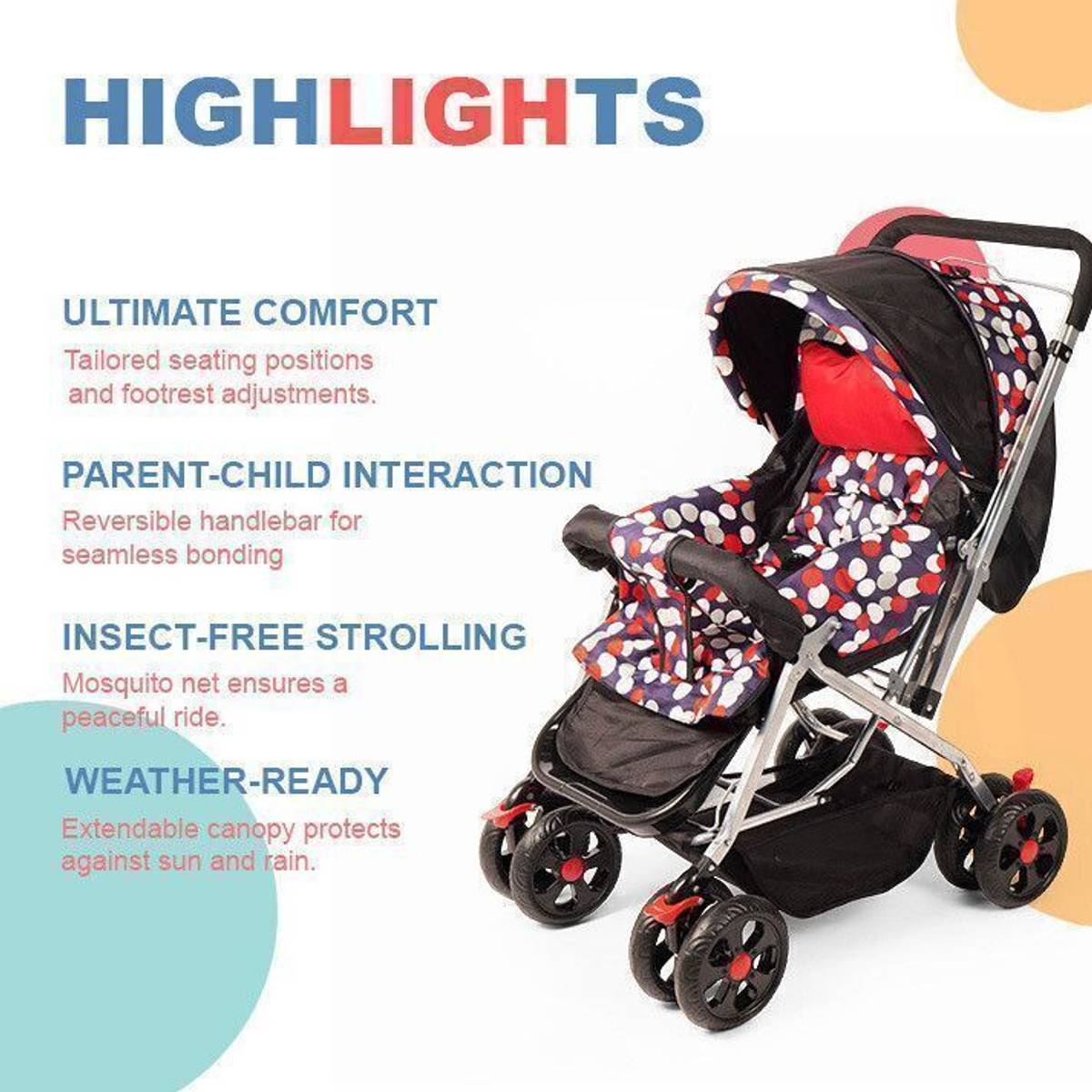 LITTLE RIDES Explorer Baby Stroller New Born/Kids, with Safety Belt, 360 Swivel Wheel Stroller — photo 4
