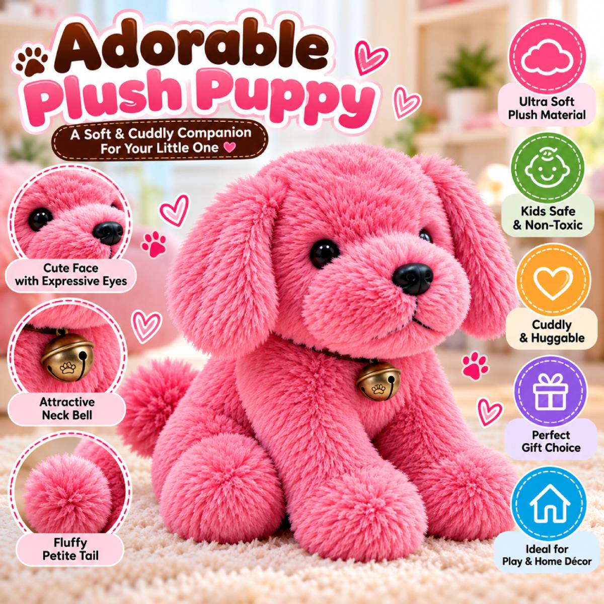 Alvero Soft Plush Puppy Fluffy Dog Stuffed Soft Toy for Kids Birthday Gift, Valentine - 30 cm — photo 3