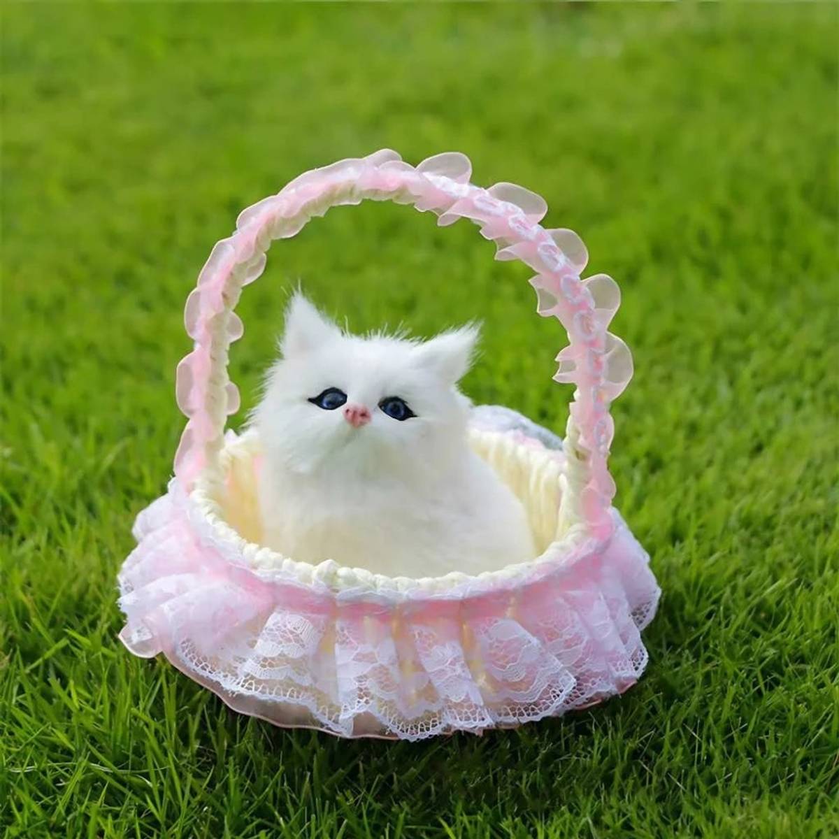 TTW Cat Soft Toys - Cat In Pink Basket Mini Kitten Doll With Realistic Meow Sounds - 6 cm
