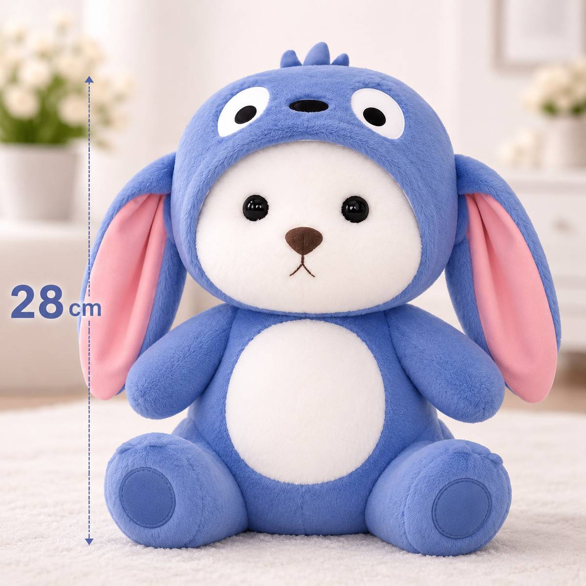 Toy City Hoodie Bear Soft Toy Sky Blue, Long Ears, Cute & Trending Plush for Kids  - 28 cm — photo 3