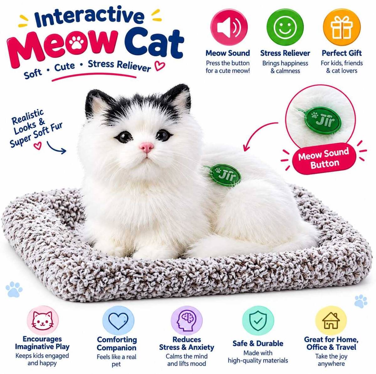 TTW Cute Cat Plush Toy with Meow Sound, Gift for Kids, Pet Toy for Boys & Girls  - 6 cm — photo 2