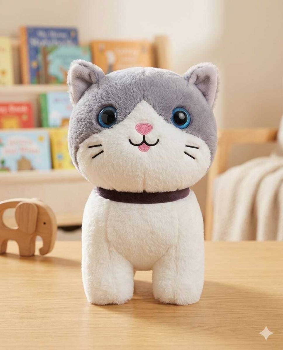 HIMANKSALESNSERVICES Cute Grey White Cat Soft Toy | Ultra Soft Plush Doll for Kids & Gifts - 28 cm