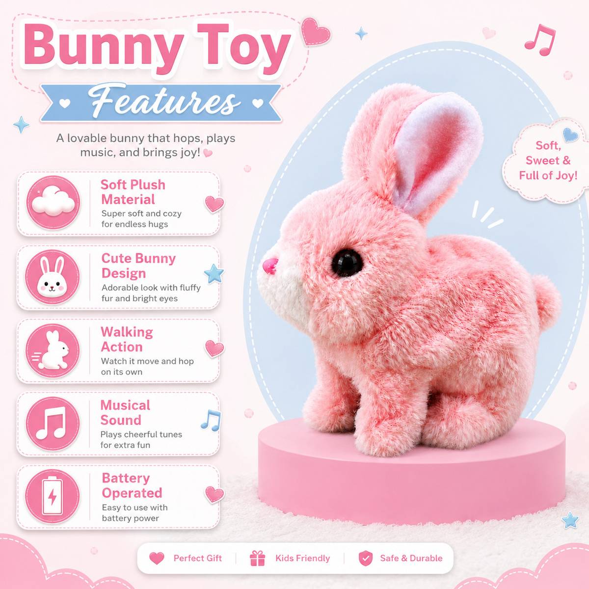 Washable Pink Bunny Soft Toy Kids Sleeping Companion  - 18 cm — photo 3