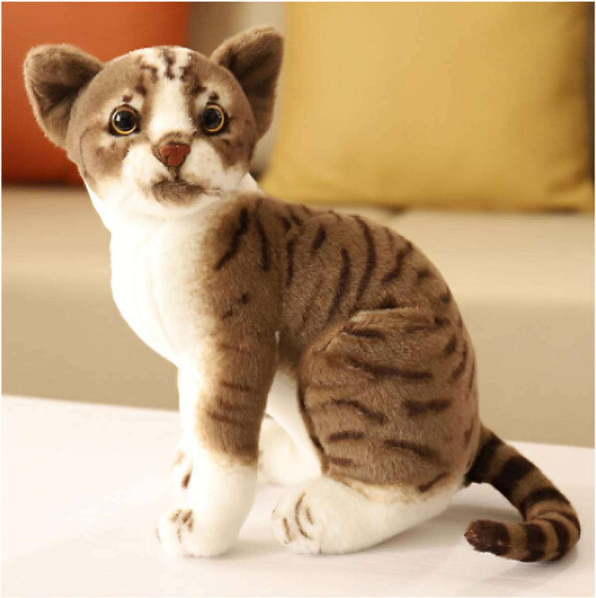 Realistic Brown Tabby Cat Soft Toy โ 25 cm | Stuffed Plush Animal Toy for Kids - 21 cm