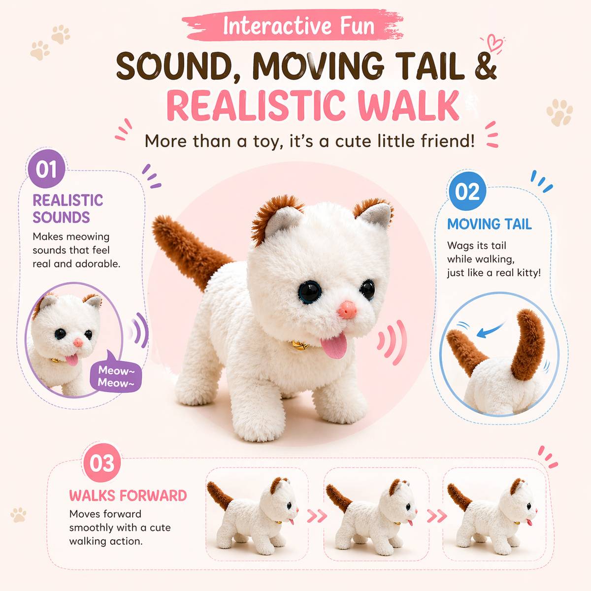 Ryan Toys Cute Walking Plush Cat Toy with Sound for Boys & Girls — photo 3