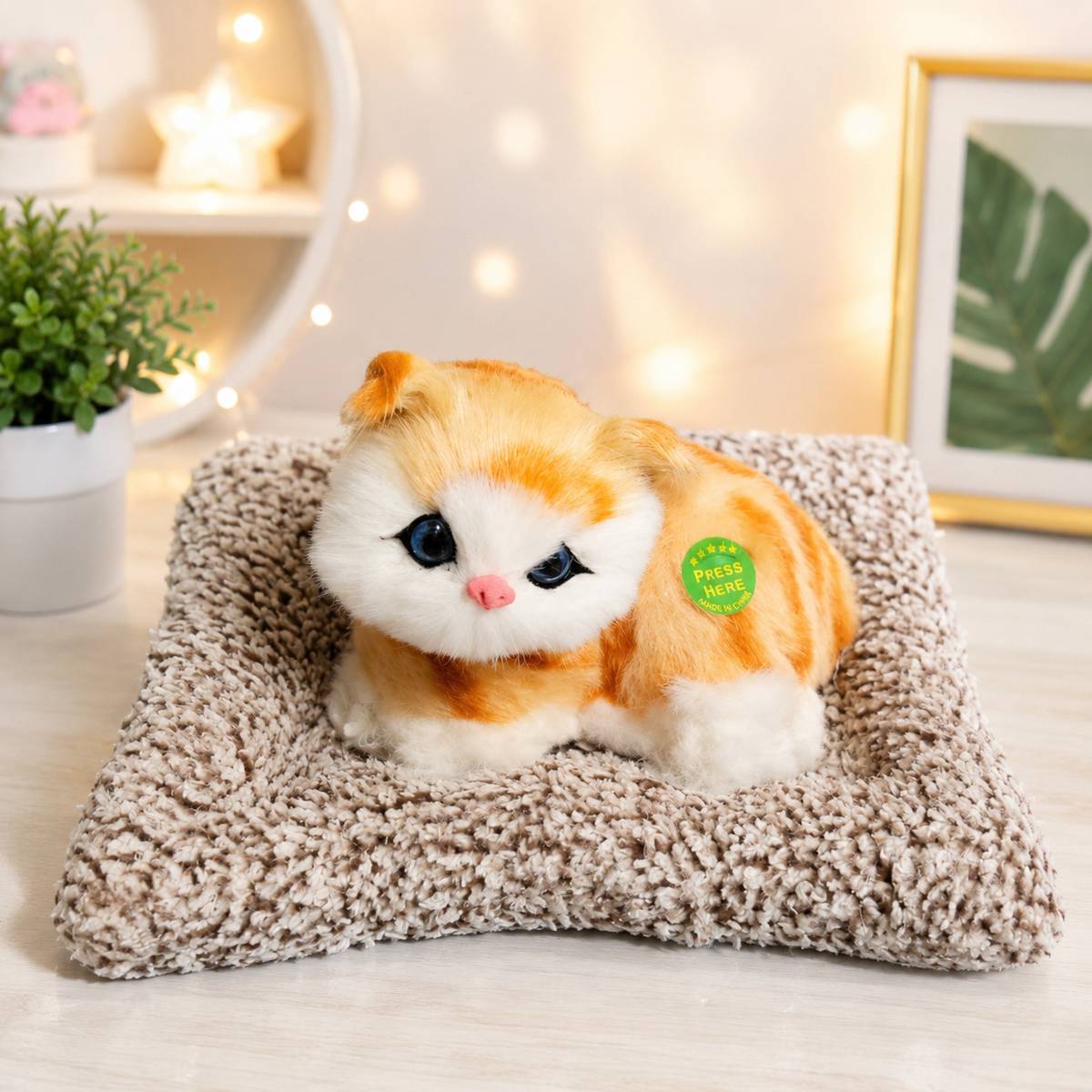 RINUVAN Interactive Orange Cat Plush Toy with Meow Sound - 10 cm