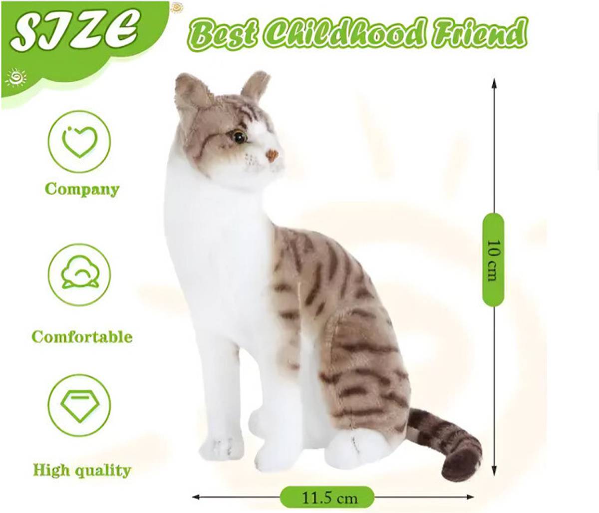 Realistic Brown Tabby Cat Soft Toy – 25 cm | Stuffed Plush Animal Toy for Kids  - 21 cm — photo 2
