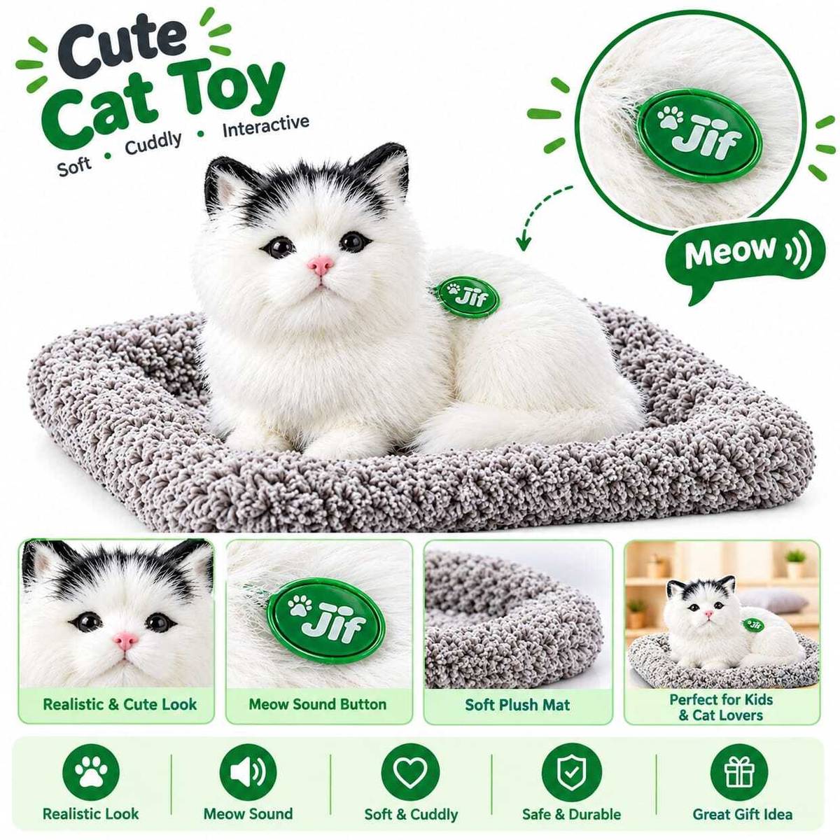 TTW Cute Cat Plush Toy with Meow Sound, Gift for Kids, Pet Toy for Boys & Girls  - 6 cm — photo 4
