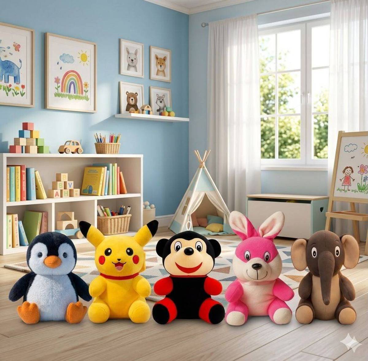 SINGLA TRADERS Cartoon Stuffed Toys Bunny,Pickachu,Penguin,Mickey,Elephant PackOf5 For Kids - 7 inch