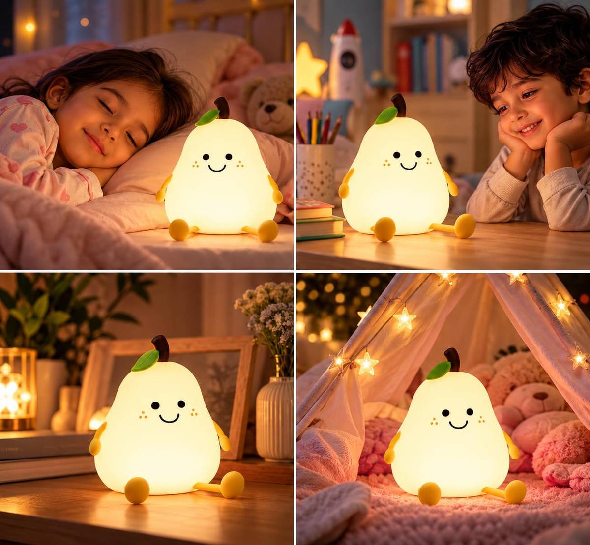 FINARO Cute Pear Silicone Touch LED Lamp USB Rechargeable 7 Color Changing - 13 cm — photo 5